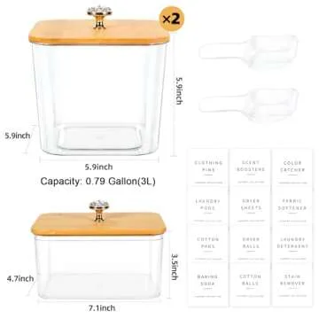POLRAI 3 Pack Laundry Room Organization Storage Containers 2 Half Gallon Laundry Pod Containers and Dryer Sheet Holder with Lids and Labels for Laundry Detergent Laundry Pods Dry Sheet Organizing