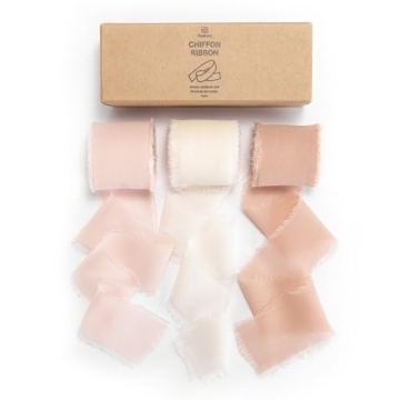 Vitalizart Pink Handmade Chiffon Silk Ribbon Fringe 1.5" x 21 Yd Blush Pink & White Frayed Edges Rib...