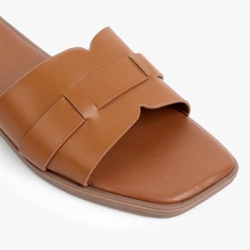 MUSSHOE Fashion Flat Summer Sandals for Women 2024-Tan Sandals Women,Comfortable Leather Slides, Dressy Beach Footwear Cute Memory Foam Mules Braided Open Toe Design