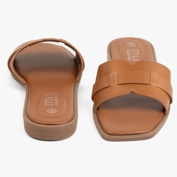 MUSSHOE Fashion Flat Summer Sandals for Women 2024-Tan Sandals Women,Comfortable Leather Slides, Dressy Beach Footwear Cute Memory Foam Mules Braided Open Toe Design