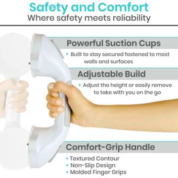 Vive Shower Grab Bar - Strong Suction Cup Handle for Bathtubs and Showers - Bathroom Accessories Saf...