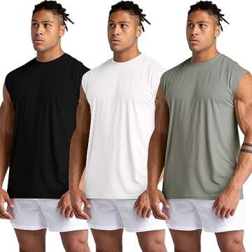 Holure 3 Pack Men's Gym Tank Tops Workout Sleeveless T-Shirts Athletic Muscle Tank Training Bodybuilding Shirts Black/White/Grey M