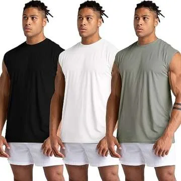 Holure 3 Pack Men's Gym Tank Tops Workout Sleeveless T-Shirts Athletic Muscle Tank Training Bodybuilding Shirts Black/White/Grey M