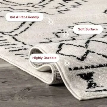 nuLOOM 8' x 10' Indoor Performance Area Rug, Stain-Resistnat, Pet and Kid Friendly, Durable, High-Traffic, Noa ivory and black