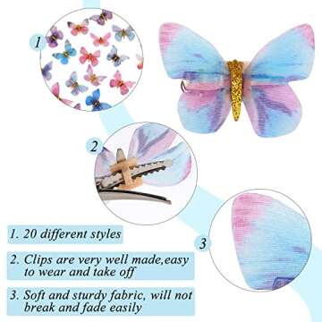 20PCS Cute Butterfly Clips, Y2K Glitter & Kawaii Small Hair Accessories for Thick Hair