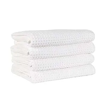 1888 Mills Mill & Thread, 4-Piece Waffle Weave Bath Towel Set, White