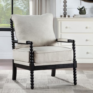 DUHOME Linen Fabric Spindle Accent Chair with Wood Frame,Bobbin Chair with High Resilience Spring Cu...
