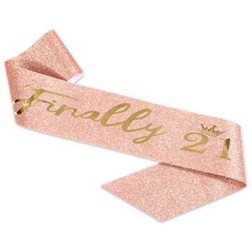 21st Birthday Sash and Crown for Girls, Finally 21 Birthday Sash and Rhinestone Tiara Set for Girls, 21st Birthday Gifts for Happy 21st Birthday Party Favor Supplies