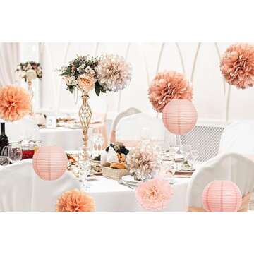 Hanging Party Decorations - Tissue Paper pom poms and lanterns Backdrop Decor for Engagement Wedding...
