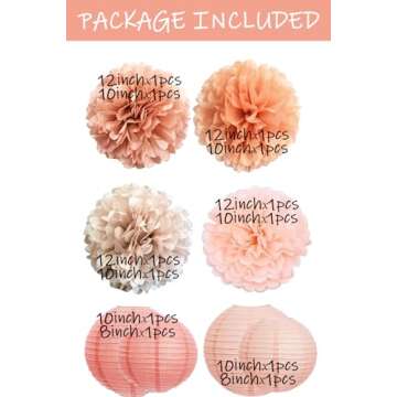 Hanging Party Decorations - Tissue Paper pom poms and lanterns Backdrop Decor for Engagement Wedding Birthday Bridal Shower Bachelorette (Rose gold)