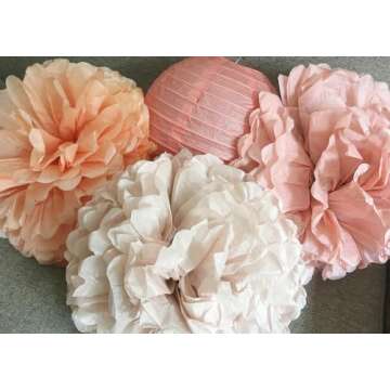 Hanging Party Decorations - Tissue Paper pom poms and lanterns Backdrop Decor for Engagement Wedding Birthday Bridal Shower Bachelorette (Rose gold)
