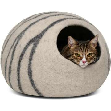 MEOWFIA Premium Handmade Cat Bed Cave - 100% Merino Wool for Comfort