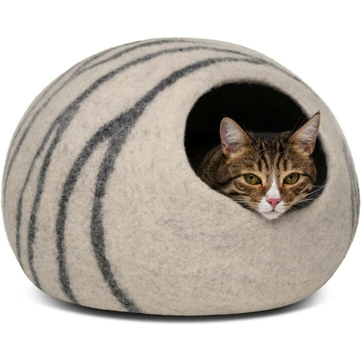 MEOWFIA Handmade Merino Wool Cat Bed Cave - Smoky Pearl