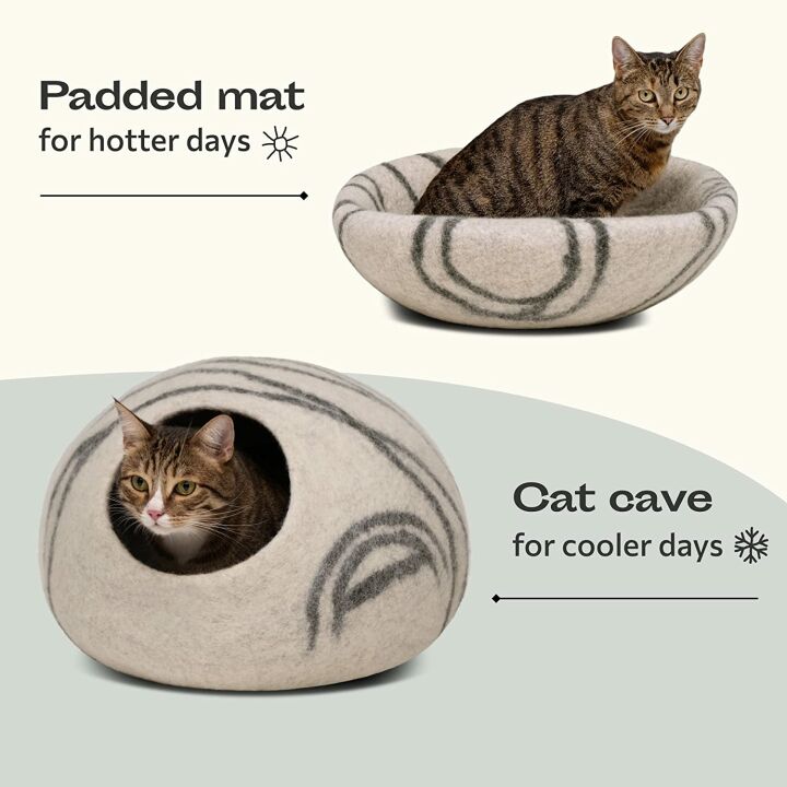 MEOWFIA Handmade Merino Wool Cat Bed Cave - Smoky Pearl