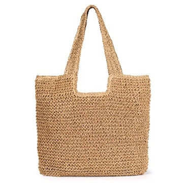 Sightor Straw Beach Bag - Women's Handmade Summer Tote with Zipper Closure