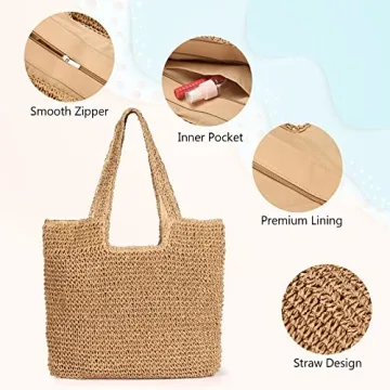 Stylish Sightor Straw Beach Tote Bag for Summer Fun
