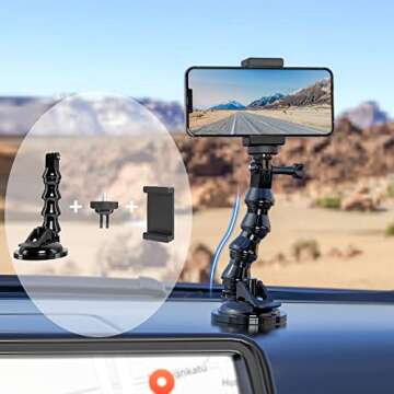 Flexible Gooseneck Extension Suction Cup Car Mount Holder with Phone Holder for Gopro Hero 13 Black, Hero 12/11/10/9/8/7 Black, DJI Osmo Action 4/3, iPhone, Samsung Galaxy, Google Pixel and More