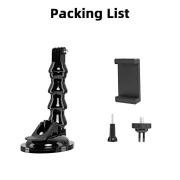 Flexible Gooseneck Extension Suction Cup Car Mount Holder with Phone Holder for Gopro Hero 13 Black, Hero 12/11/10/9/8/7 Black, DJI Osmo Action 4/3, iPhone, Samsung Galaxy, Google Pixel and More