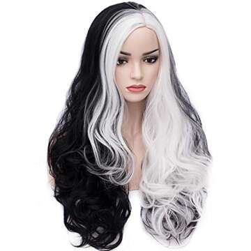 BERON 27 Inches Black White Wig Long Curly Wig Women Girls Charming Full Wig Long Wavy Wig Black Whi...