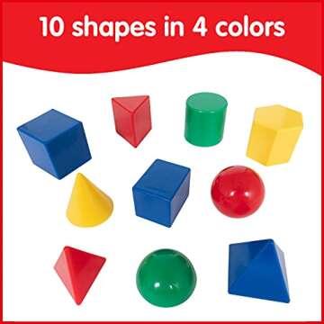 Edx Education Mini Geometric Solids - In Home Learning Toy for Early Math & Geometry - Set of 40 - Multicolored 3D Shapes - Math Manipulative For Kids