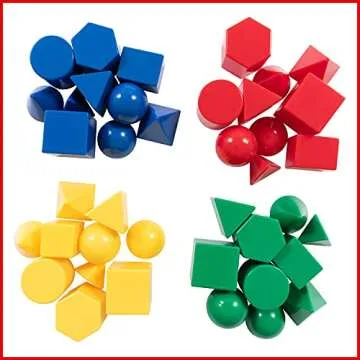Edx Education Mini Geometric Solids - In Home Learning Toy for Early Math & Geometry - Set of 40 - Multicolored 3D Shapes - Math Manipulative For Kids