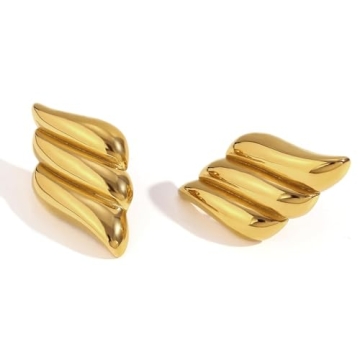Gold Statement Earrings for Women - Trendy and Chunky Designs with Unique Shell Wing Motifs and Hypo...