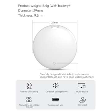 Luggage Tracker, Key Finder, Smart Bluetooth Tracker Pairs with Find My (iOS Only), Item Locator for Wallets, Keys，Louder Alert, Replaceable Battery (White)