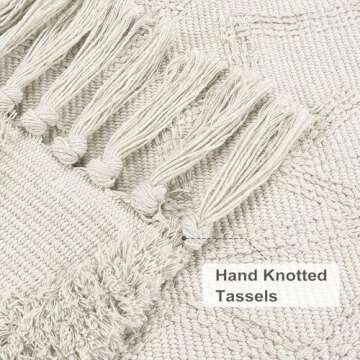 Uphome Boho Bathroom Rug 2' x 3', Washable Small Farmhouse Bedroom Rugs with Tassels, Beige Geometric Bath Mats for Home Decor, Cotton Woven Moroccan Tufted Throw Rug for Entryway Front Door Kitchen