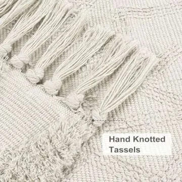 Uphome Boho Bathroom Rug 2' x 3', Washable Small Farmhouse Bedroom Rugs with Tassels, Beige Geometric Bath Mats for Home Decor, Cotton Woven Moroccan Tufted Throw Rug for Entryway Front Door Kitchen