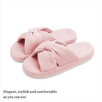 Chantomoo Slippers for Women Memory Foam House Bedroom Corduroy Bow Crossbands Slide Slipper Shoes Comfy Trendy Gift Slippers Pink Size7 8 6.5