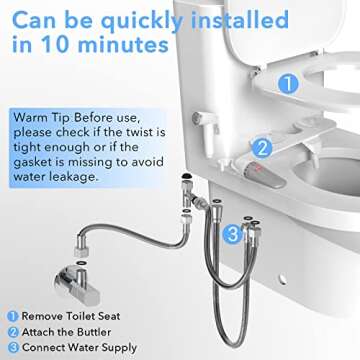 DEANIC 2-in-1 Bidet Attachment with Handheld Bath Bidet Sprayer, Ultra-Slim Adjustable Water Pressur...