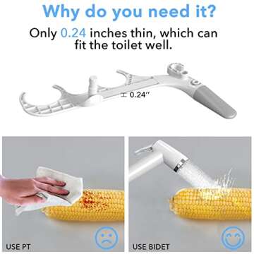 DEANIC 2-in-1 Bidet Attachment with Handheld Bath Bidet Sprayer, Ultra-Slim Adjustable Water Pressure Nozzle, Cold Water Non Electric Hand Sprayer for Toilet Seat (White)