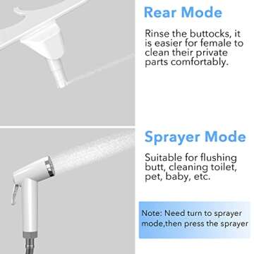 DEANIC 2-in-1 Bidet Attachment with Handheld Bath Bidet Sprayer, Ultra-Slim Adjustable Water Pressure Nozzle, Cold Water Non Electric Hand Sprayer for Toilet Seat (White)