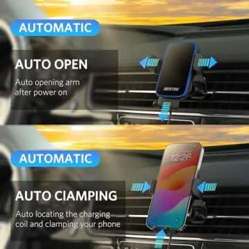 Wireless Car Charger, BESTEK 15W Fast Charging Auto Clamping Car Phone Holder with QC3.0 Car Charger, Air Vent Car Phone Mount Compatible with iPhone 15/14/13/12/X/8 Series, Samsung, LG,Google