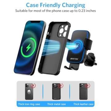 Wireless Car Charger, BESTEK 15W Fast Charging Auto Clamping Car Phone Holder with QC3.0 Car Charger, Air Vent Car Phone Mount Compatible with iPhone 15/14/13/12/X/8 Series, Samsung, LG,Google