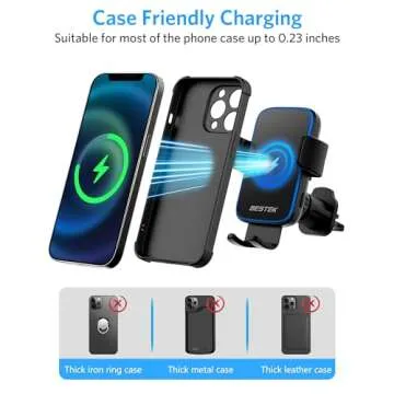 Wireless Car Charger, BESTEK 15W Fast Charging Auto Clamping Car Phone Holder with QC3.0 Car Charger, Air Vent Car Phone Mount Compatible with iPhone 15/14/13/12/X/8 Series, Samsung, LG,Google