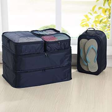 JJ POWER Travel Packing Cubes, Luggage Organizers with Shoe Bag (Navy Blue)