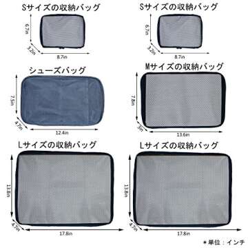 JJ POWER Travel Packing Cubes, Luggage Organizers with Shoe Bag (Navy Blue)