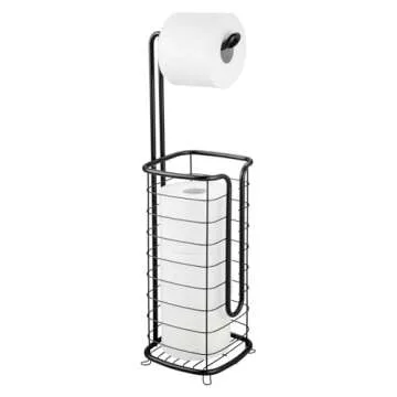 mDesign Free Standing Toilet Paper Holder with Storage