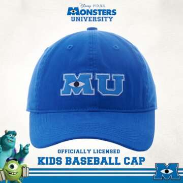 Disney Pixar Monsters Inc Monsters University Baseball Cap, Adjustable Hook and Loop Baseball Hat, N...