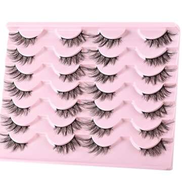 FARRED Half Eyelashes Natural False Lashes Wispy Cat Eye Strips Eyelash 14 Pairs Faux Mink Strip Eye Lashes Pack for Daily Makeup (F20 | 8-15 mm)