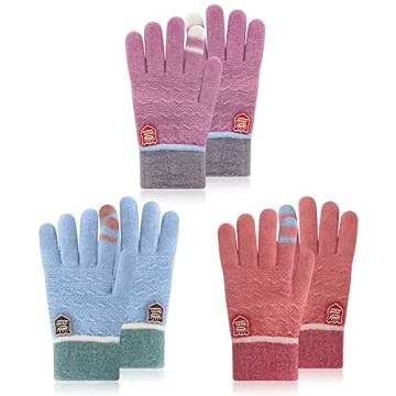 Eastlion 3 Pairs Kids Gloves Winter Wool Lined Gloves for Boys Girls, Children Winter Warm Gloves To...