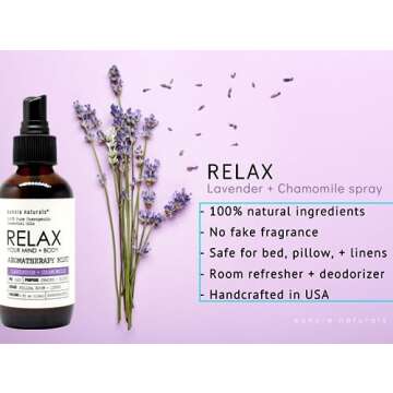 The Original Relax Lavender Sleep Aromatherapy Mist, All Natural Lavender Pillow Spray, Lavender & Chamomile Oils, Breath Easy to Sleep, Calming Lavender Room Spray, No Fragrance or Chemicals