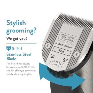 Wahl Professional Animal Bravura Pet, Dog, Cat, and Horse Corded/Cordless Clipper Kit, Gunmetal (#41870-0425)