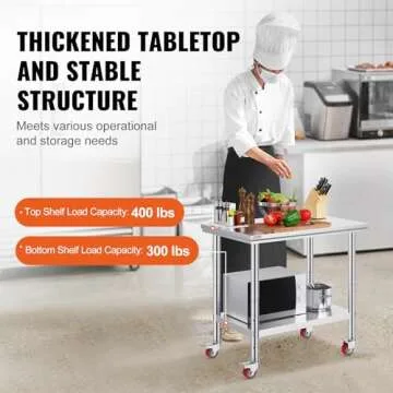 Vevor Mophorn Stainless Steel Work Table 36x24 Inch with 4 Wheels, Casters Heavy Duty Food Prep Worktable for Commercial Kitchen Restaurant, Silver