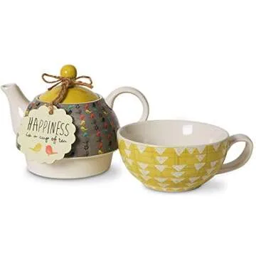 Pavilion Gift Company Bloom Happiness Ceramic Tea for One, 15 oz, Multicolor