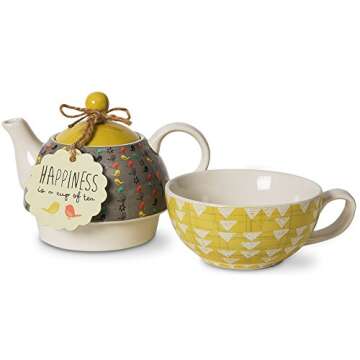 Pavilion Gift Company Bloom Happiness Ceramic Tea for One, 15 oz, Multicolor