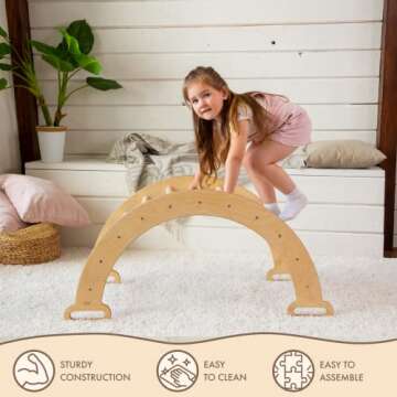 Montessori Wooden Climbing Arch for Toddlers 1-3 | Indoor Climbing Play Gym & Rocker | Safe & Fun Montessori Toys for Active Kids