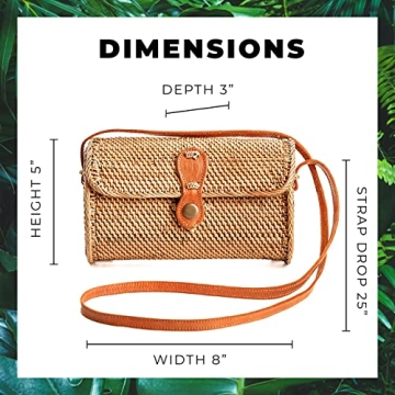 Novum Crafts Round Rattan Bag for Women - Handmade Rattan Straw Bags - Wicker Purse - Boho Bag - Round Rattan Crossbody Beach Bags