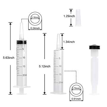 20 Pack 20ml Plastic Syringes with Covers, Large Catheter Tip Syringes Individually Sealed for Scientific Labs, Measuring, Lipgloss, Dispensing, Watering, Refilling, Multiple Uses